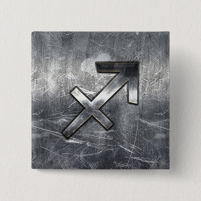 Sagittarius Zodiac Grunge gestörter Stahlstil Button (Vorderseite)