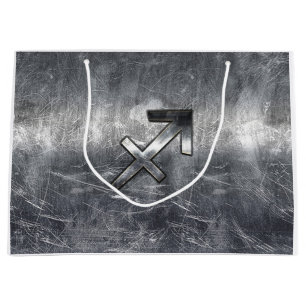 Sagittarius Zodiac in Grunge gestörter Stahl auss Große Geschenktüte
