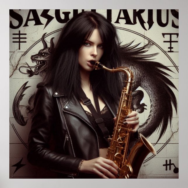 Sagittarius Zodiac Musician Saxophon Poster (Vorne)
