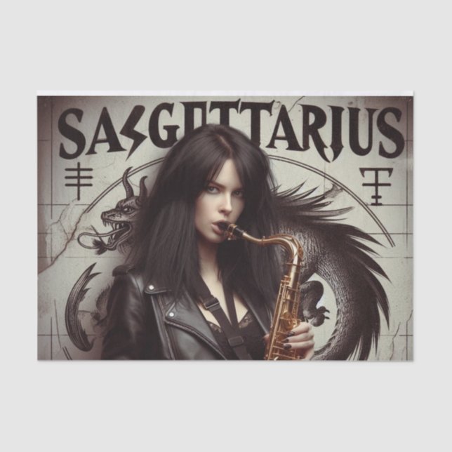 Sagittarius Zodiac Musiker Saxophon Decoupage Seidenpapier (Vorderseite)