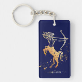 Sagittarius Zodiac Navy Blue Gold Keychain Design Schlüsselanhänger
