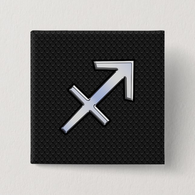 Sagittarius Zodiac Sign auf Black Snake Skin Decke Button (Vorderseite)