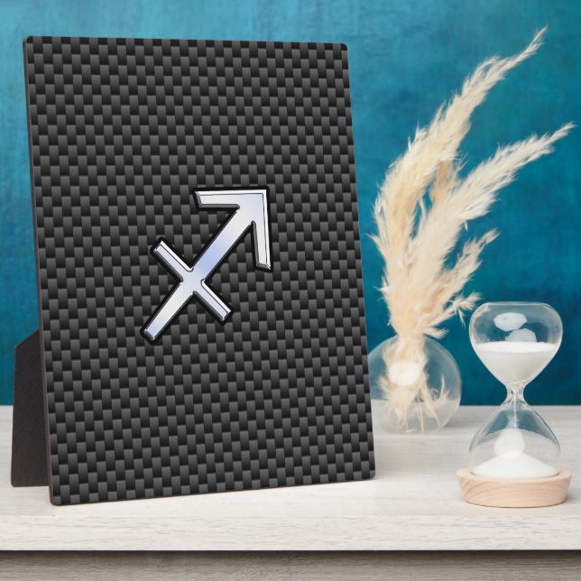 Sagittarius Zodiac Sign Black Carbon Fiber Style Fotoplatte (Seite)