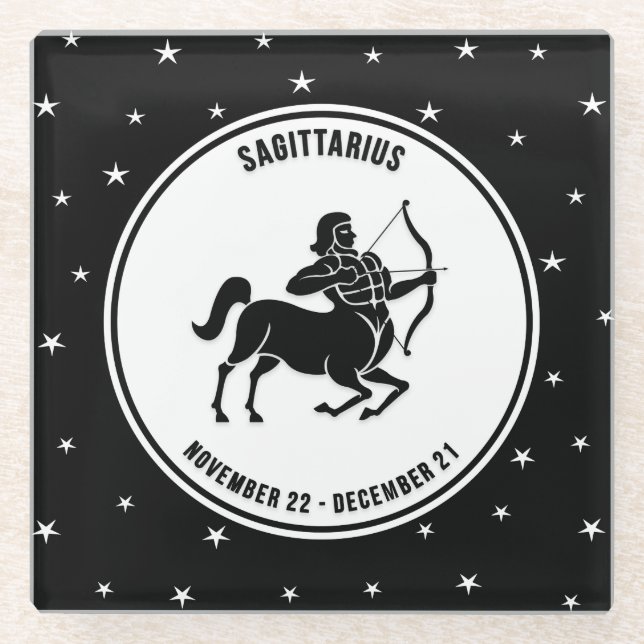 Sagittarius Zodiac Sign, Black&White Glass Unterse Glasuntersetzer (Vorderseite)