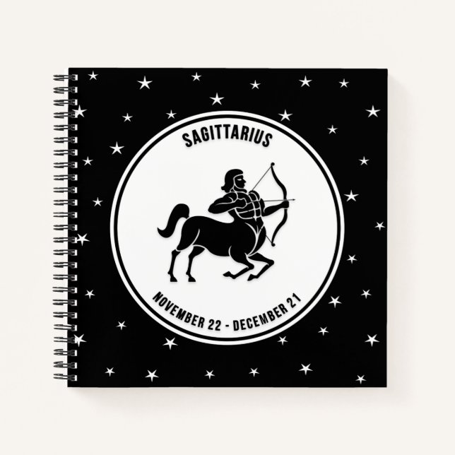 Sagittarius Zodiac Sign, Black & White Notebook Notizbuch (Vorderseite)