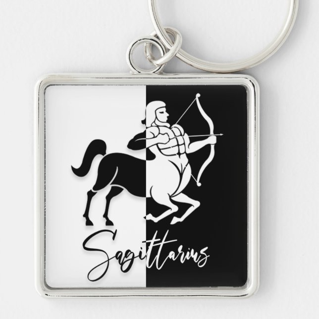 Sagittarius Zodiac Sign, Black & White Schlüsselan Schlüsselanhänger (Vorne)