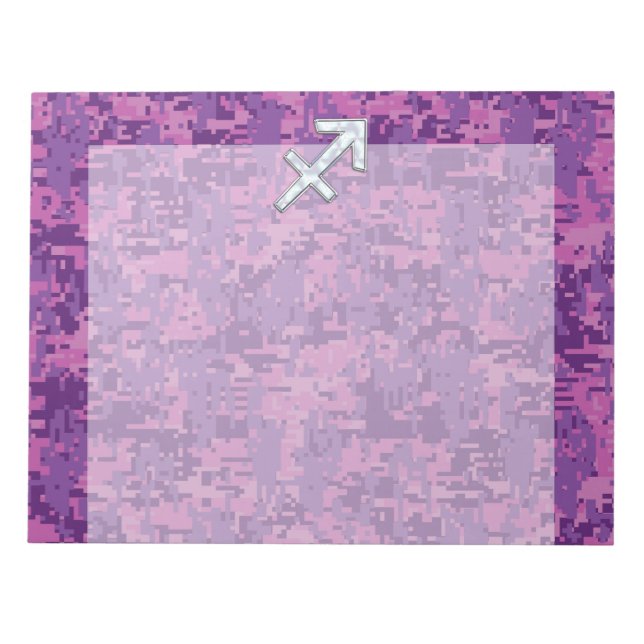 Sagittarius Zodiac Sign Fuchsia Digital Camouflage Notizblock (Vorderseite)