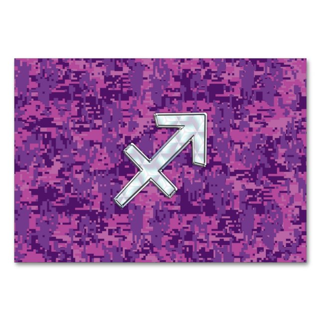 Sagittarius Zodiac Sign Fuchsia Digital Camouflage Tischnummer (Vorderseite)