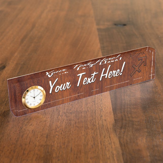 Sagittarius Zodiac Sign in Mahogany Wood Style Namensplakette (Seite)