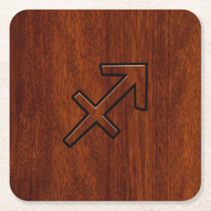 Sagittarius Zodiac Sign in Mahogany Wood Style Rechteckiger Pappuntersetzer