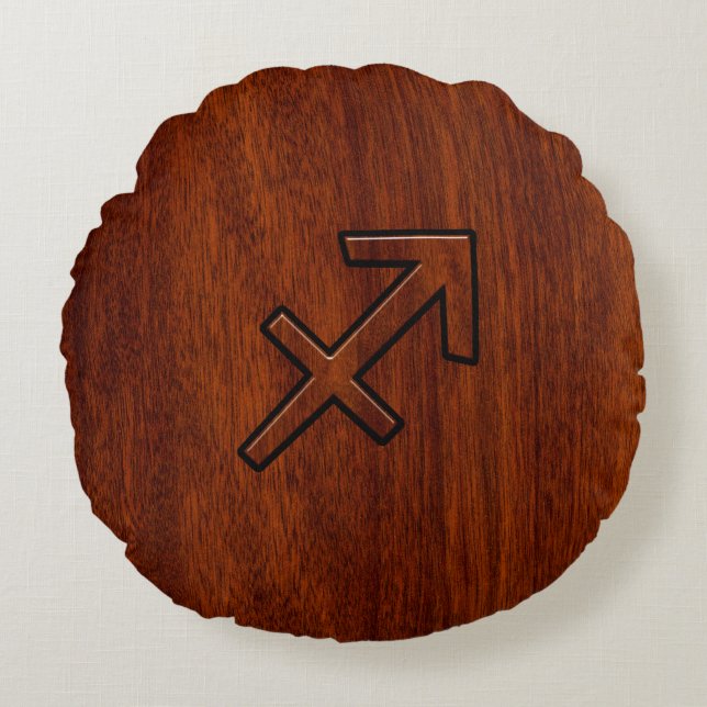 Sagittarius Zodiac Sign in Mahogany Wood Style Rundes Kissen (Vorderseite)