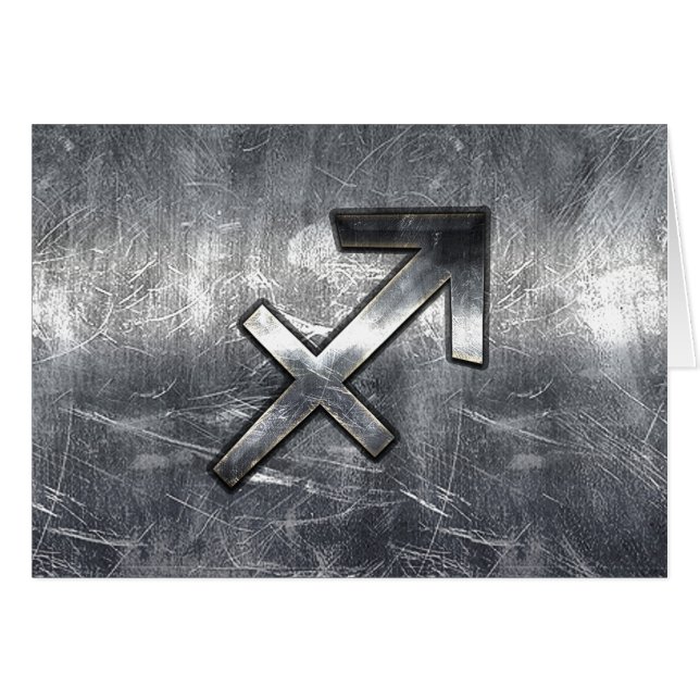 Sagittarius Zodiac Silver Distressed Steel look (Vorderseite (Horizontal))