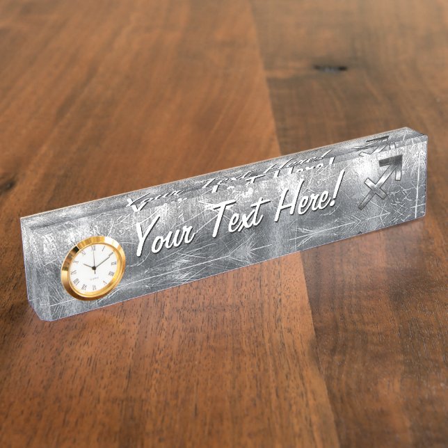 Sagittarius Zodiac Silver Distressed Steel look Namensplakette (Seite)