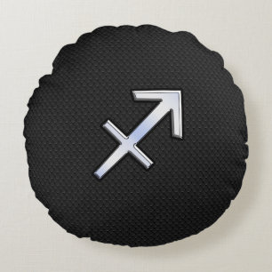 Sagittarius Zodiac Symbol auf schwarzer Schlangenh Rundes Kissen