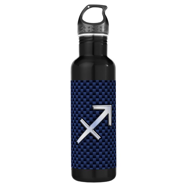 Sagittarius Zodiac Symbol Blue Carbon Fibre Print Trinkflasche (Vorderseite)