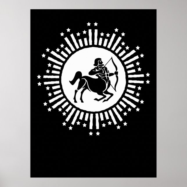Sagittarius Zodiac-Symbol mit Sternexplosion Poster (Vorne)