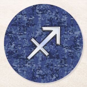 Sagittarius Zodiac Symbol NavyDigital Camouflage Runder Pappuntersetzer