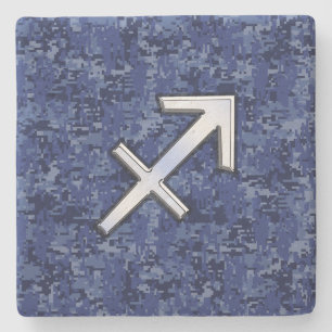 Sagittarius Zodiac Symbol NavyDigital Camouflage Steinuntersetzer