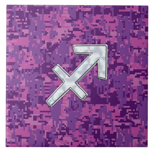Sagittarius Zodiac Symbol Pink Digital Camouflage Fliese (Vorderseite)