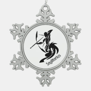 Sagittarius Zodiac Symbol und Zeichen Schneeflocken Zinn-Ornament