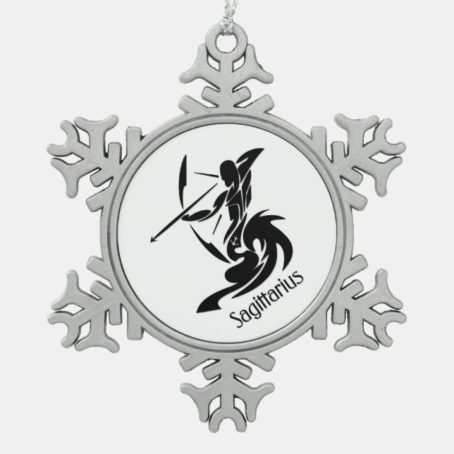 Sagittarius Zodiac Symbol und Zeichen Schneeflocken Zinn-Ornament (Vorderseite)