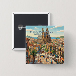 Sagrada Familia Barcelona Spanien Reise Kunst Vint Button