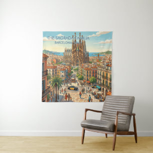 Sagrada Familia Barcelona Spanien Reise Kunst Vint Wandteppich