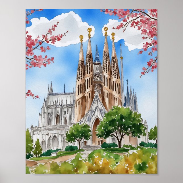 Sagrada Familia Barcelona Spanien Wasserfarbe Poster (Vorne)