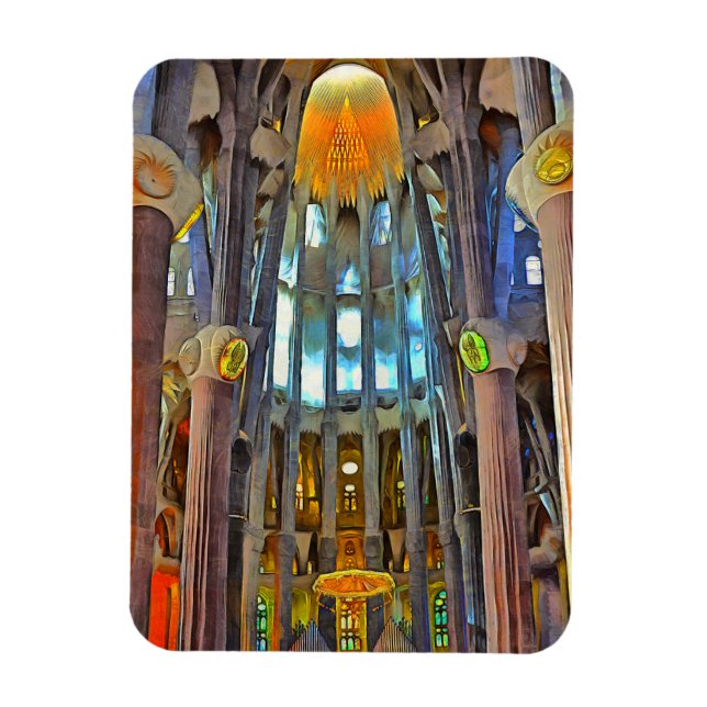 Sagrada Familia. Blick drinnen bei Sonnenuntergang Magnet (Vertikal)