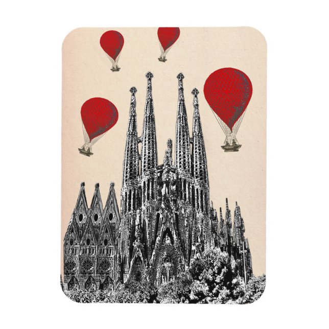 Sagrada Familia und Red Hot Air Balloons 2 Magnet (Vertikal)