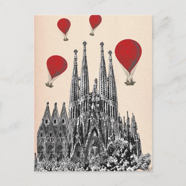 Sagrada Familia und Red Hot Air Balloons 2 Postkarte (Vorderseite)