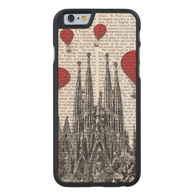 Sagrada Familia und Red Hot Air Balloons Carved Wood iPhone Hülle (Rückseite)
