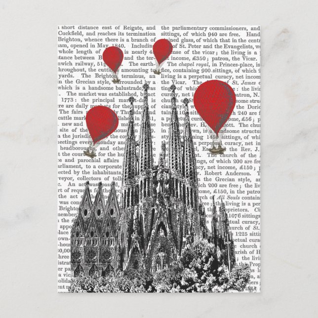 Sagrada Familia und Red Hot Air Balloons Postkarte (Vorderseite)