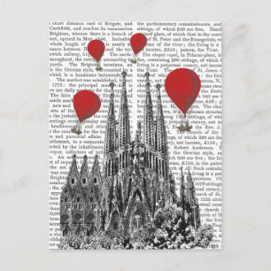 Sagrada Familia und Red Hot Air Balloons Postkarte