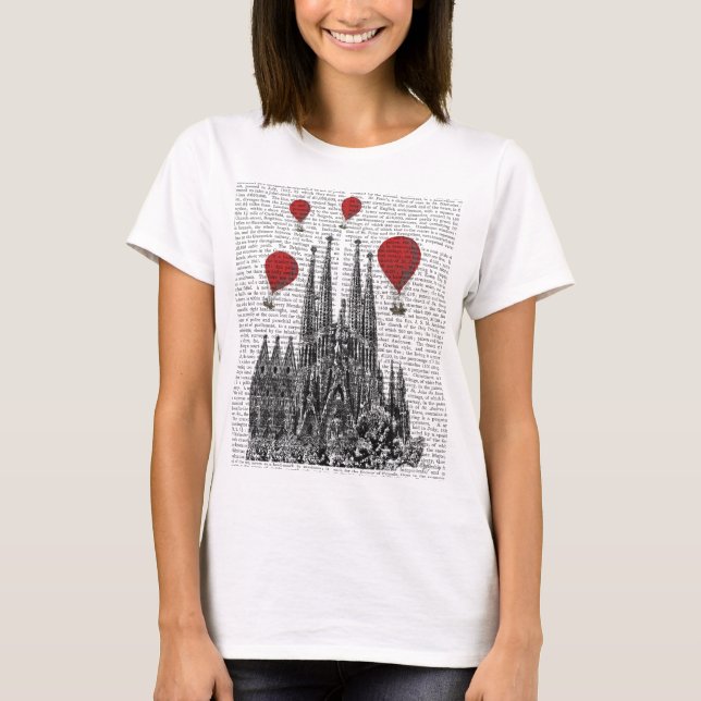 Sagrada Familia und Red Hot Air Balloons T-Shirt (Vorderseite)