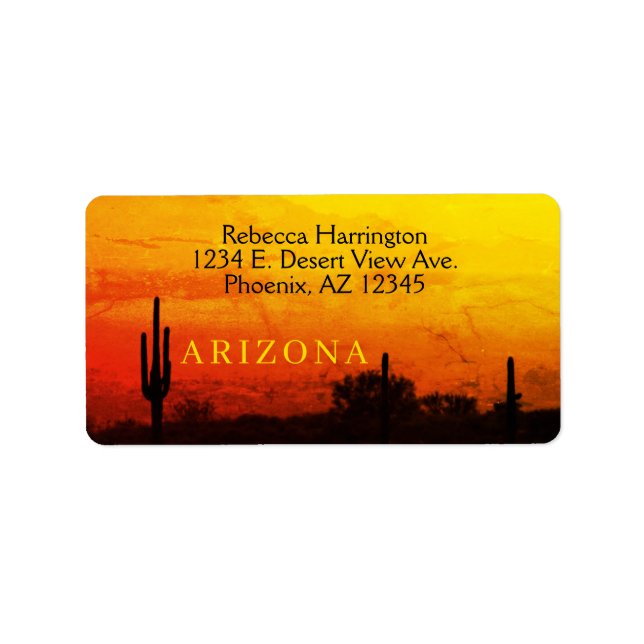 Saguaro Cactus Arizona Sunset Red Orange & Yellow Adressaufkleber (Vorne)