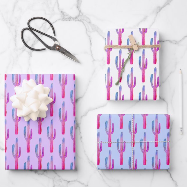 Saguaro Cactus Desert Plants Purple Blue Cute Gift Geschenkpapier Set (Vorderseite)