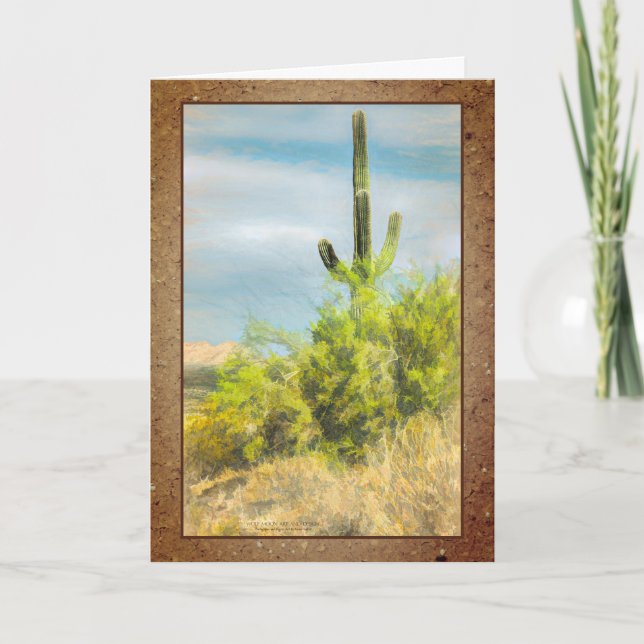 Saguaro Cactus Green Trees Digital Watercolor Karte (Vorderseite)