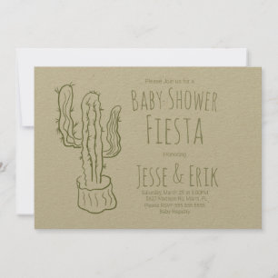 Saguaro Cactus Hand Drawn Green Baby Shower Einladung