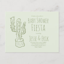 Saguaro Cactus Hand Drawn Green Baby Shower