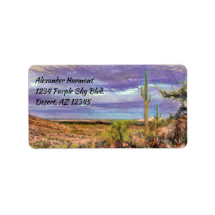 Saguaro Cactus Lila Sky Arizona Wüstenansicht Adressaufkleber