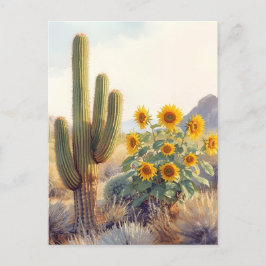 Saguaro Cactus mit Sonnenblumen Postkarte