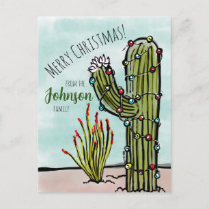 Saguaro Cactus mit Weihnachtsbeleuchtung Postkarte
