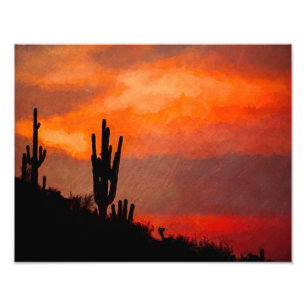 Saguaro Cactus Silhouette Arizona Red Sunset Fotodruck