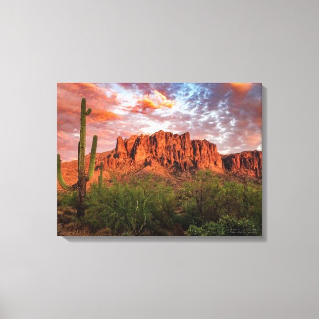 Saguaro Cactus Superstition Mountain Sunset 24x18 Leinwanddruck (Vorderseite)