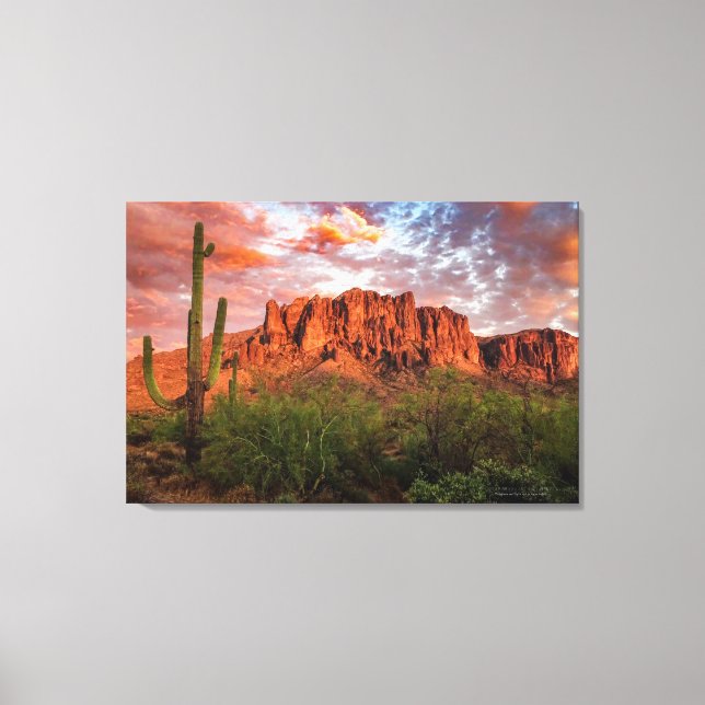 Saguaro Cactus Superstition Mountain Sunset 36x24 Leinwanddruck (Vorderseite)