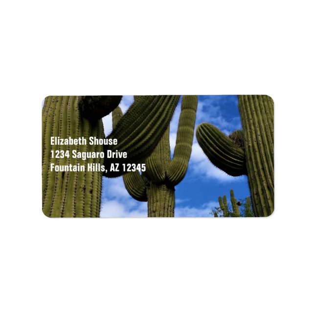 Saguaro Cactus Trio / Blue Sky & Clouds / Anschrif Adressaufkleber (Vorne)