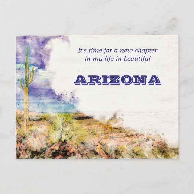 Saguaro Cactus Watercolor Lila Blue Moving AZ Postkarte (Vorderseite)
