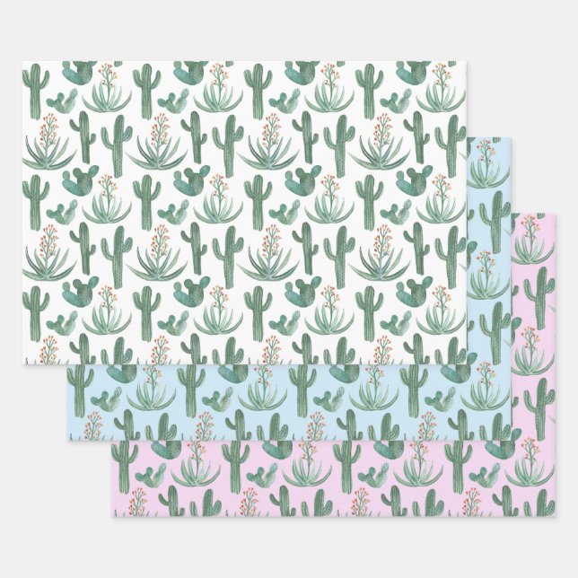 Saguaro Cactus Wüste Wasserfarbe Natur Botanisch Geschenkpapier Set (Set)