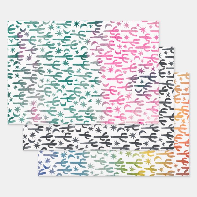 Saguaro Cactus Wüste Wasserfarbe Natur Botanisch Geschenkpapier Set (Set)